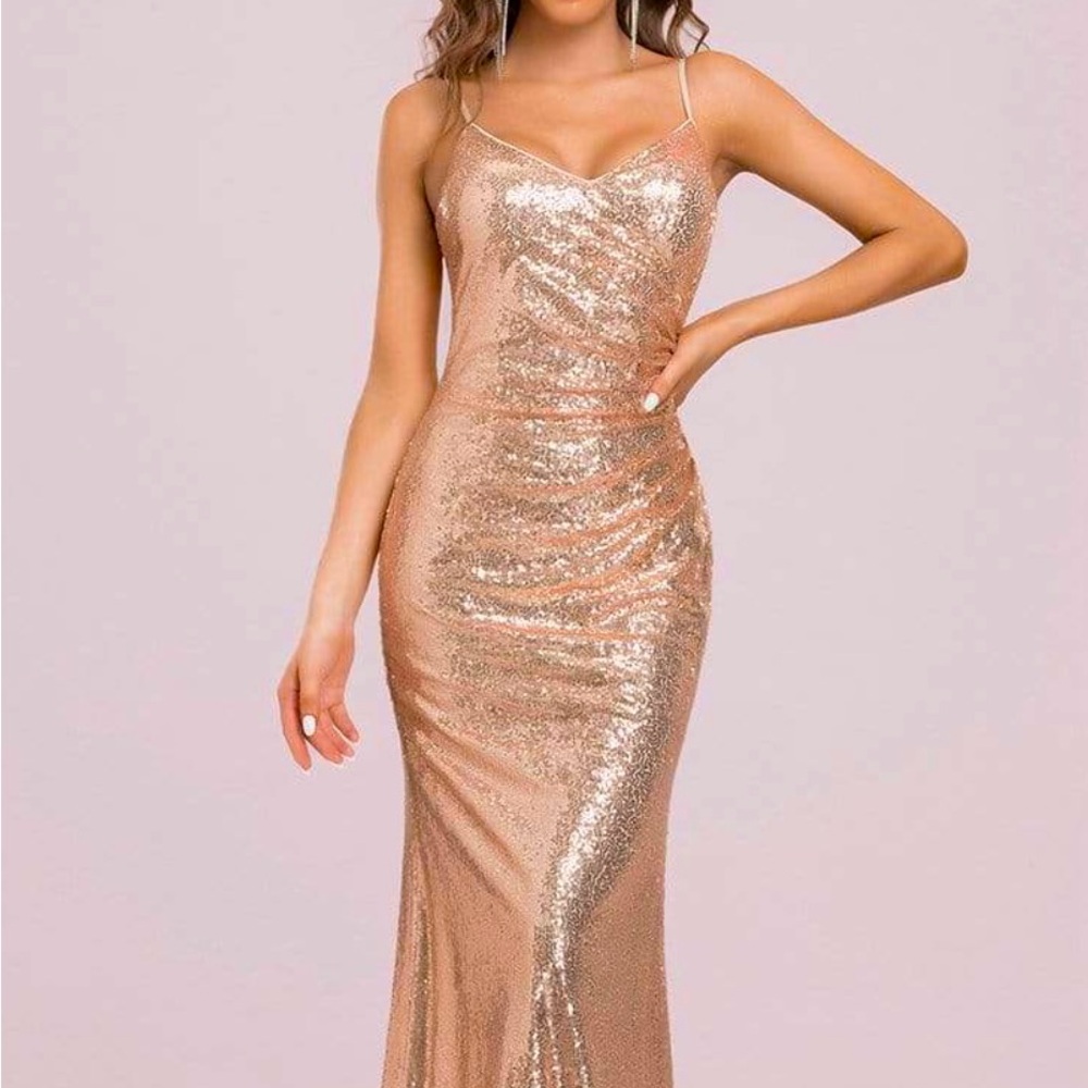 Ever Pretty Rose Gold Sequin Gown NWT